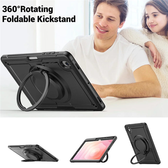 For Samsung Galaxy Tab S10 Lite Case Rotating Kickstand PC + TPU Shockproof Tablet Cover - Black - 6
