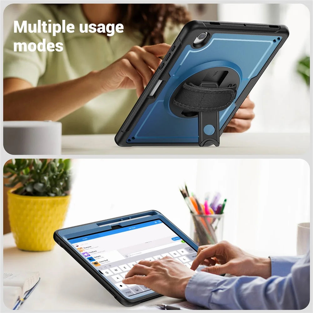 For Samsung Galaxy Tab S10 Lite Case PC + TPE Tablet Cover with Hand Strap and Shoulder Strap - Navy Blue - 5