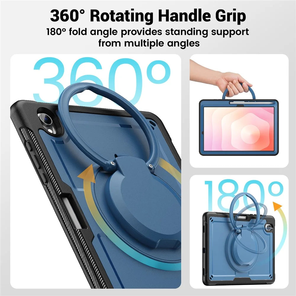 For Samsung Galaxy Tab S11 Case Rotating Kickstand PC + TPU Shockproof Tablet Cover with Shoulder Strap - Navy Blue - 6