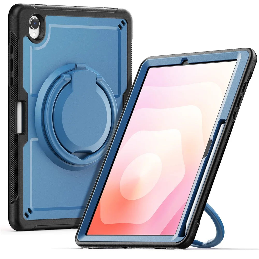 For Samsung Galaxy Tab S11 Case Rotating Kickstand PC + TPU Shockproof Tablet Cover - Navy Blue - 1
