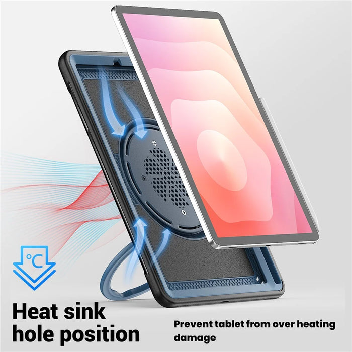For Samsung Galaxy Tab S11 Case Rotating Kickstand PC + TPU Shockproof Tablet Cover - Navy Blue - 4