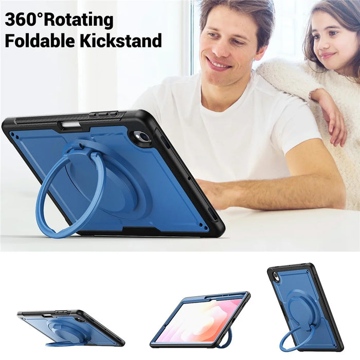 For Samsung Galaxy Tab S11 Case Rotating Kickstand PC + TPU Shockproof Tablet Cover - Navy Blue - 6