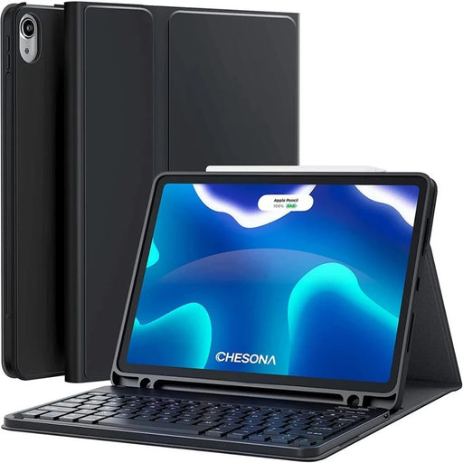 For iPad (2025)/iPad 10.9 (2022) Bluetooth-compatible Keyboard Stand Case with Pen Slot Compatible with Apple Pencil Charging - Black - 2
