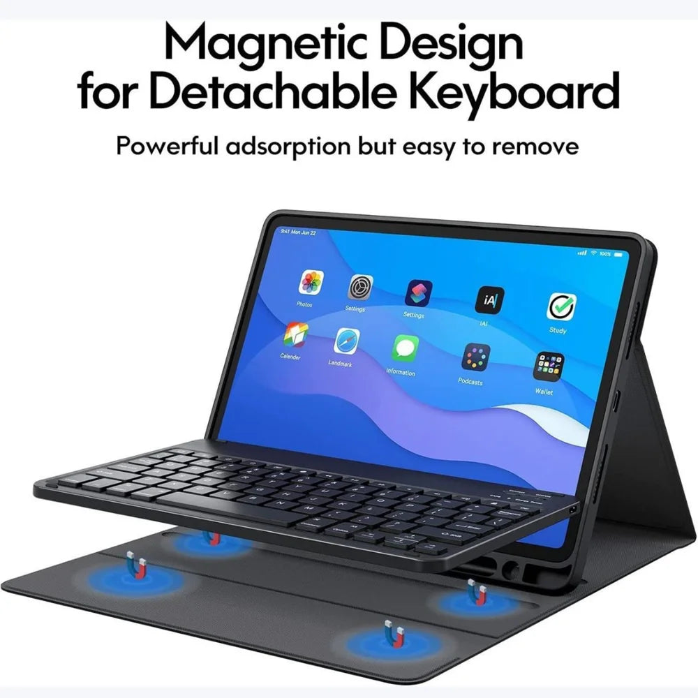For iPad (2025)/iPad 10.9 (2022) Bluetooth-compatible Keyboard Stand Case with Pen Slot Compatible with Apple Pencil Charging - Black - 3