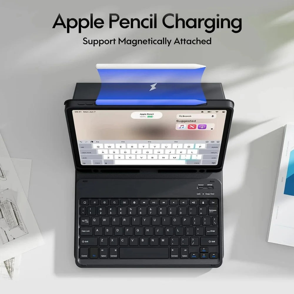 For iPad (2025)/iPad 10.9 (2022) Bluetooth-compatible Keyboard Stand Case with Pen Slot Compatible with Apple Pencil Charging - Black - 4