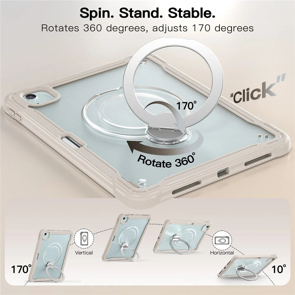 For iPad Air 11 (2026) / (2025) / (2024)  /  Air (2022)  /  (2020)  /  iPad Pro 11 (2022)  /  (2021)  /  (2020)  /  (2018) Case PC + TPU Tablet Cover with Kickstand  /  Shoulder Strap - Khaki - 3