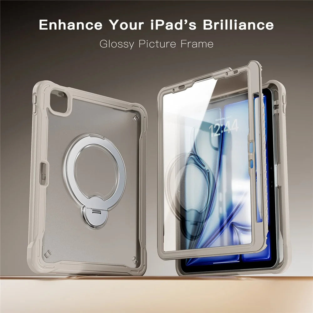 For iPad Air 11 (2026) / (2025) / (2024)  /  Air (2022)  /  (2020)  /  iPad Pro 11 (2022)  /  (2021)  /  (2020)  /  (2018) Case PC + TPU Tablet Cover with Kickstand  /  Shoulder Strap - Khaki - 6