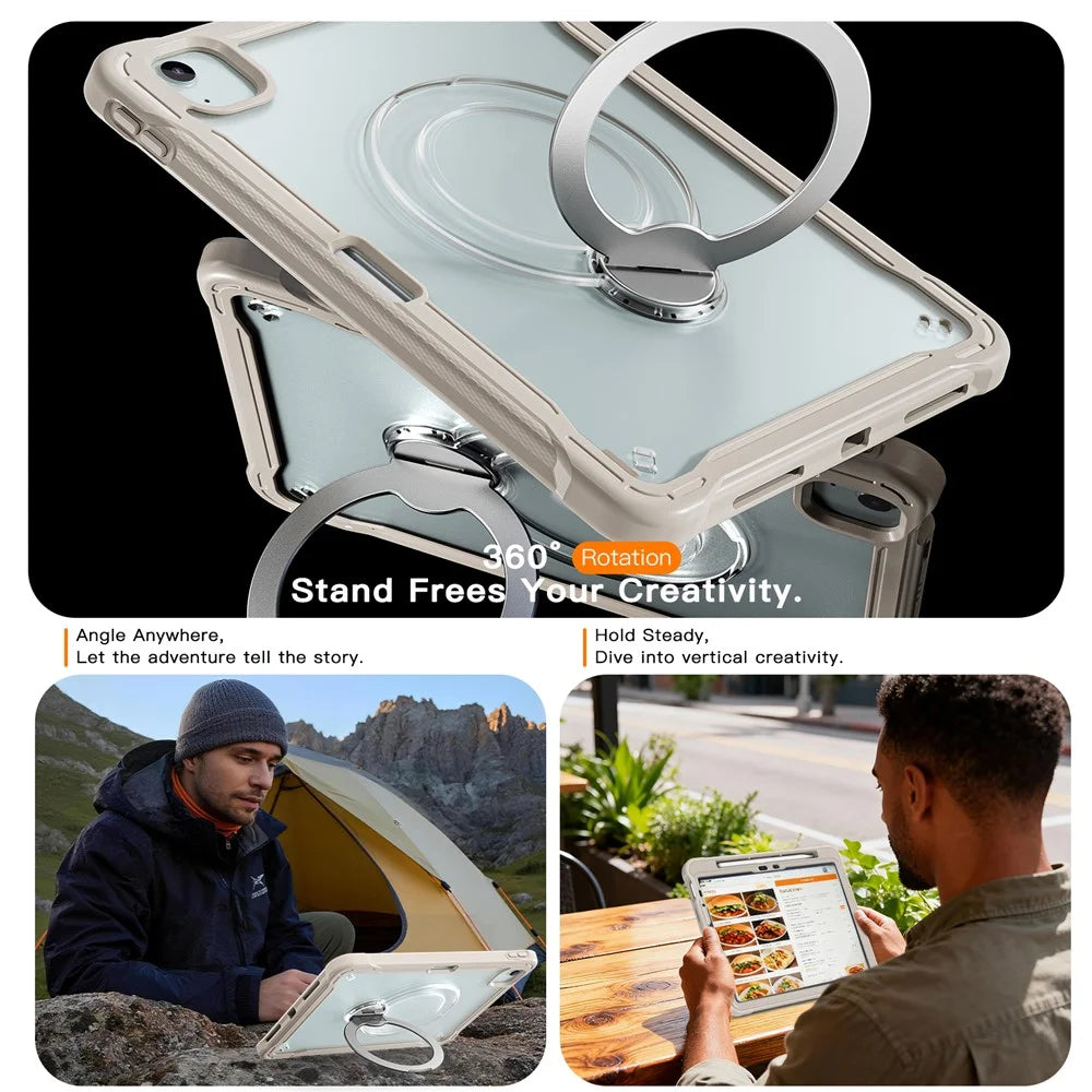 For iPad Air 11 (2026) / (2025) / (2024)  /  Air (2022)  /  (2020)  /  iPad Pro 11 (2022)  /  (2021)  /  (2020)  /  (2018) Case PC + TPU Tablet Cover with Kickstand  /  Shoulder Strap - Khaki - 7