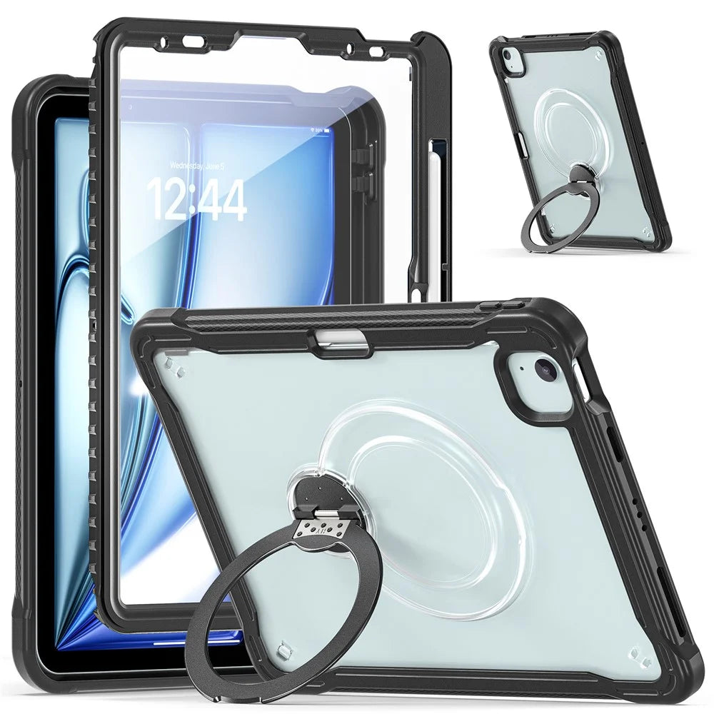 Kickstand Case for iPad Air 11 (2026) / (2025) / (2024) / Air (2022) / (2020) / iPad Pro 11 (2022) / (2021) / (2020) / (2018) Drop Protection TPU + PC Tablet Cover with 9H Screen Film / Pencil Slot - Black - 1
