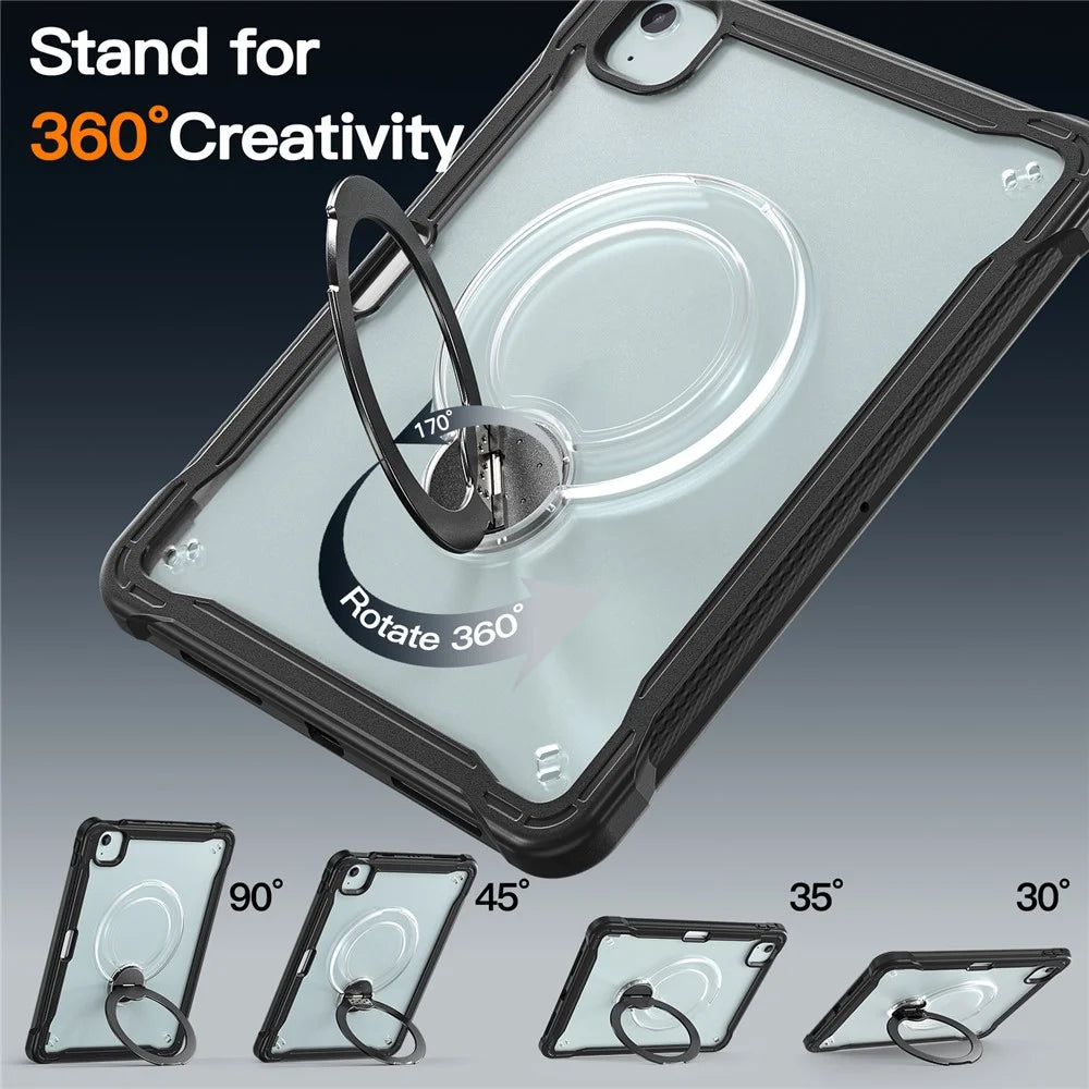 Kickstand Case for iPad Air 11 (2026) / (2025) / (2024) / Air (2022) / (2020) / iPad Pro 11 (2022) / (2021) / (2020) / (2018) Drop Protection TPU + PC Tablet Cover with 9H Screen Film / Pencil Slot - Black - 2