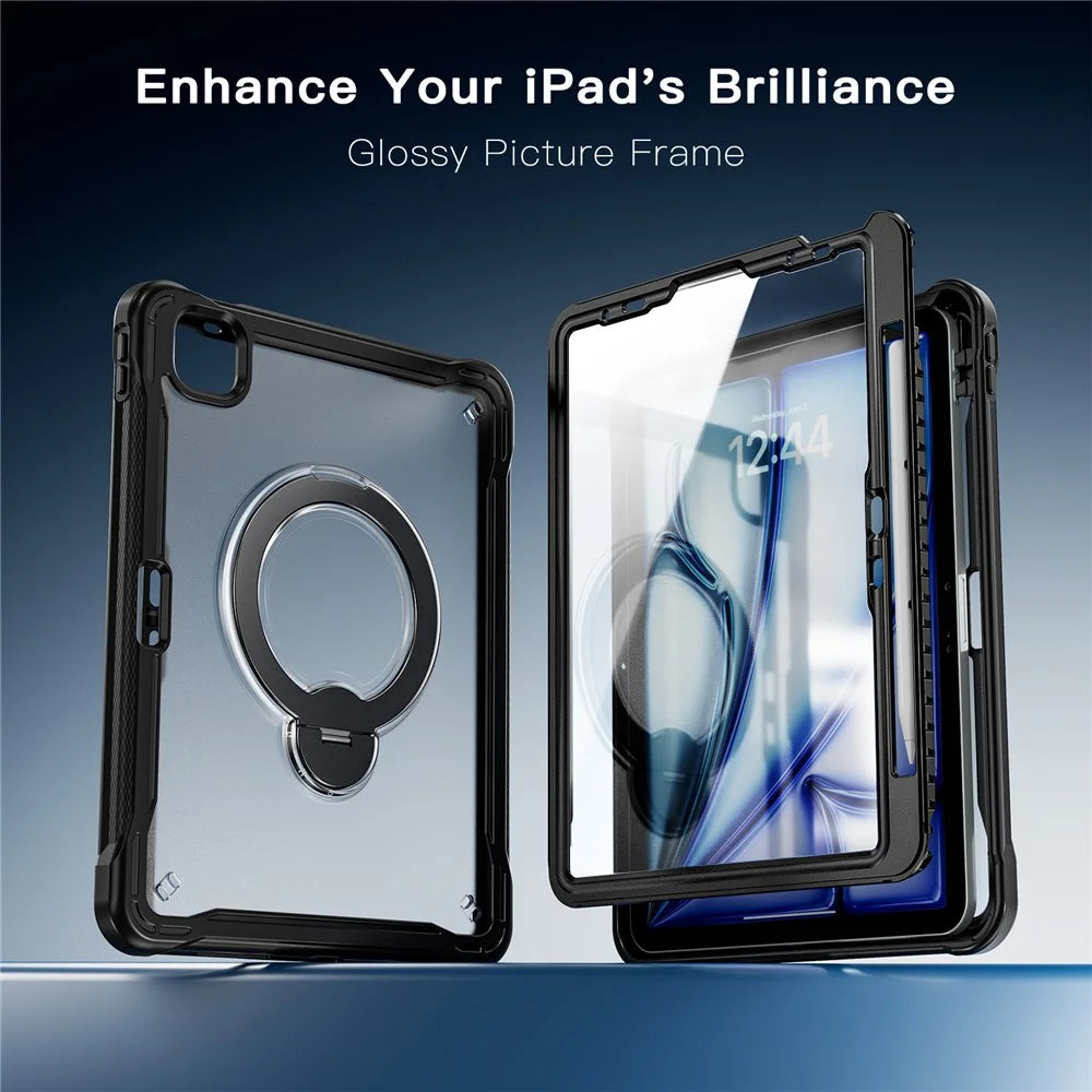 Kickstand Case for iPad Air 11 (2026) / (2025) / (2024) / Air (2022) / (2020) / iPad Pro 11 (2022) / (2021) / (2020) / (2018) Drop Protection TPU + PC Tablet Cover with 9H Screen Film / Pencil Slot - Black - 6