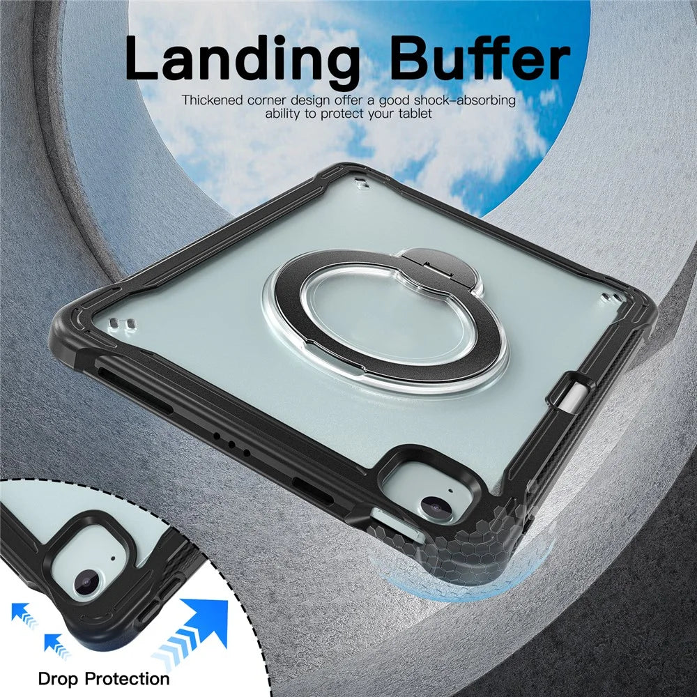 Kickstand Case for iPad Air 11 (2026) / (2025) / (2024) / Air (2022) / (2020) / iPad Pro 11 (2022) / (2021) / (2020) / (2018) Drop Protection TPU + PC Tablet Cover with 9H Screen Film / Pencil Slot - Black - 7