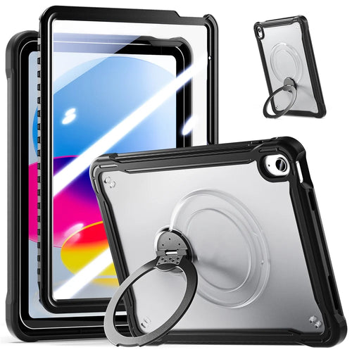 Kickstand Case for iPad (2025) / iPad 10.9 (2022) Drop Protection TPU + PC Tablet Cover with 9H Screen Film - Black - 1