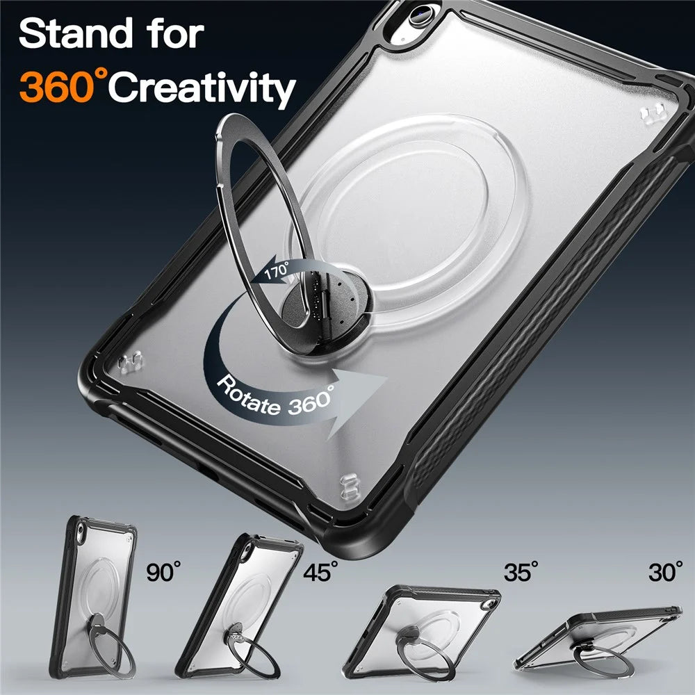 Kickstand Case for iPad (2025) / iPad 10.9 (2022) Drop Protection TPU + PC Tablet Cover with 9H Screen Film - Black - 2