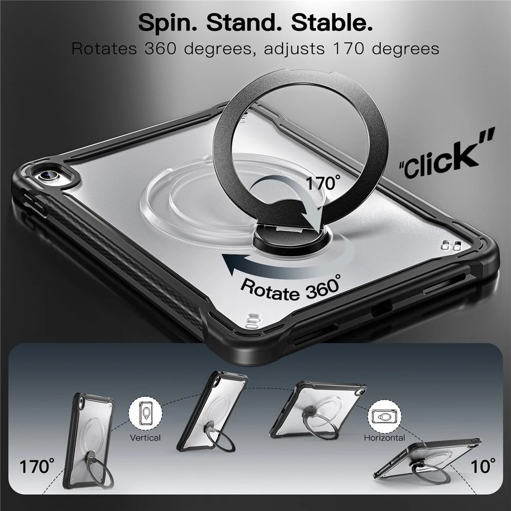 Kickstand Case for iPad (2025) / iPad 10.9 (2022) Drop Protection TPU + PC Tablet Cover with 9H Screen Film - Black - 3