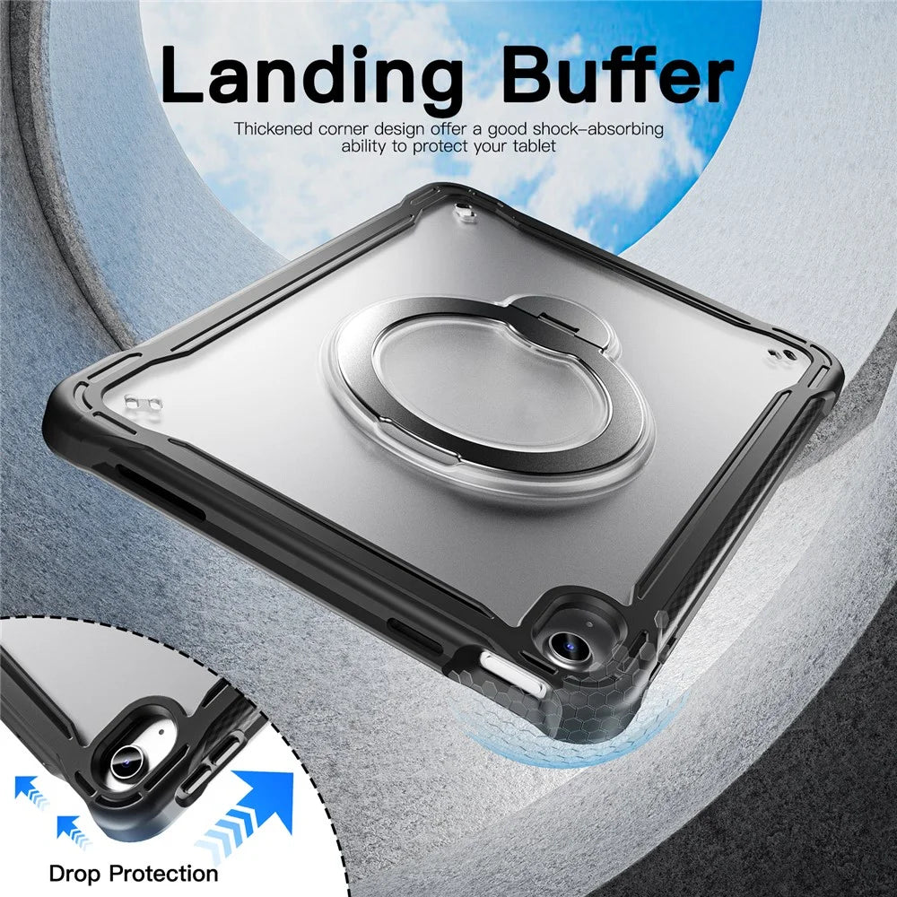 Kickstand Case for iPad (2025) / iPad 10.9 (2022) Drop Protection TPU + PC Tablet Cover with 9H Screen Film - Black - 7