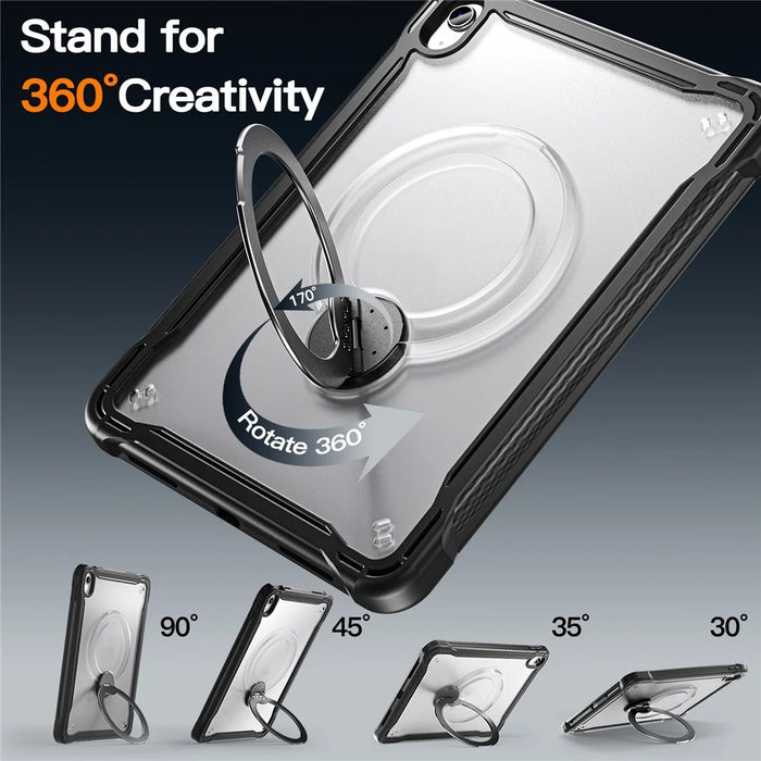 For iPad 10.9 (2022)  /  iPad (2025) Case PC + TPU Tablet Cover with Kickstand  /  Shoulder Strap - Black - 2
