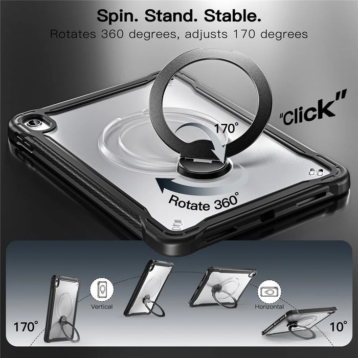 For iPad 10.9 (2022)  /  iPad (2025) Case PC + TPU Tablet Cover with Kickstand  /  Shoulder Strap - Black - 3