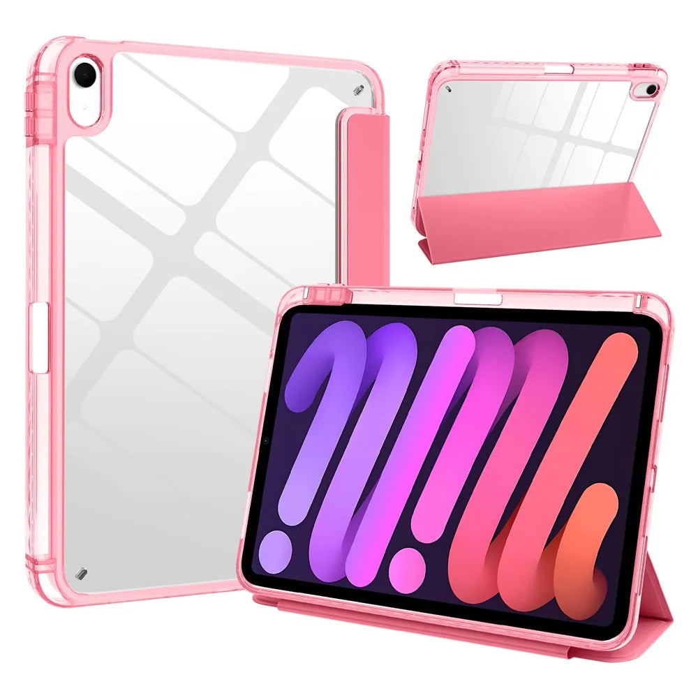 Tri-Fold Stand Case for iPad (2025) / iPad 10.9 (2022) PU + TPU + Clear Acrylic Back Tablet Cover Magnetic Closure - Rose - 1