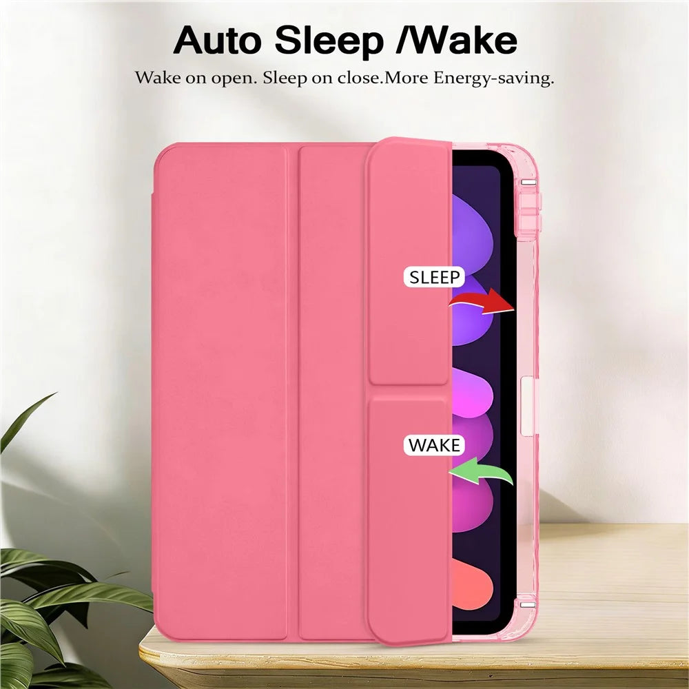 Tri-Fold Stand Case for iPad (2025) / iPad 10.9 (2022) PU + TPU + Clear Acrylic Back Tablet Cover Magnetic Closure - Rose - 3