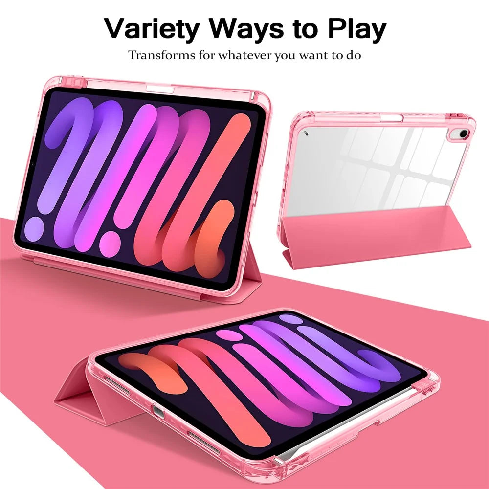 Tri-Fold Stand Case for iPad (2025) / iPad 10.9 (2022) PU + TPU + Clear Acrylic Back Tablet Cover Magnetic Closure - Rose - 4