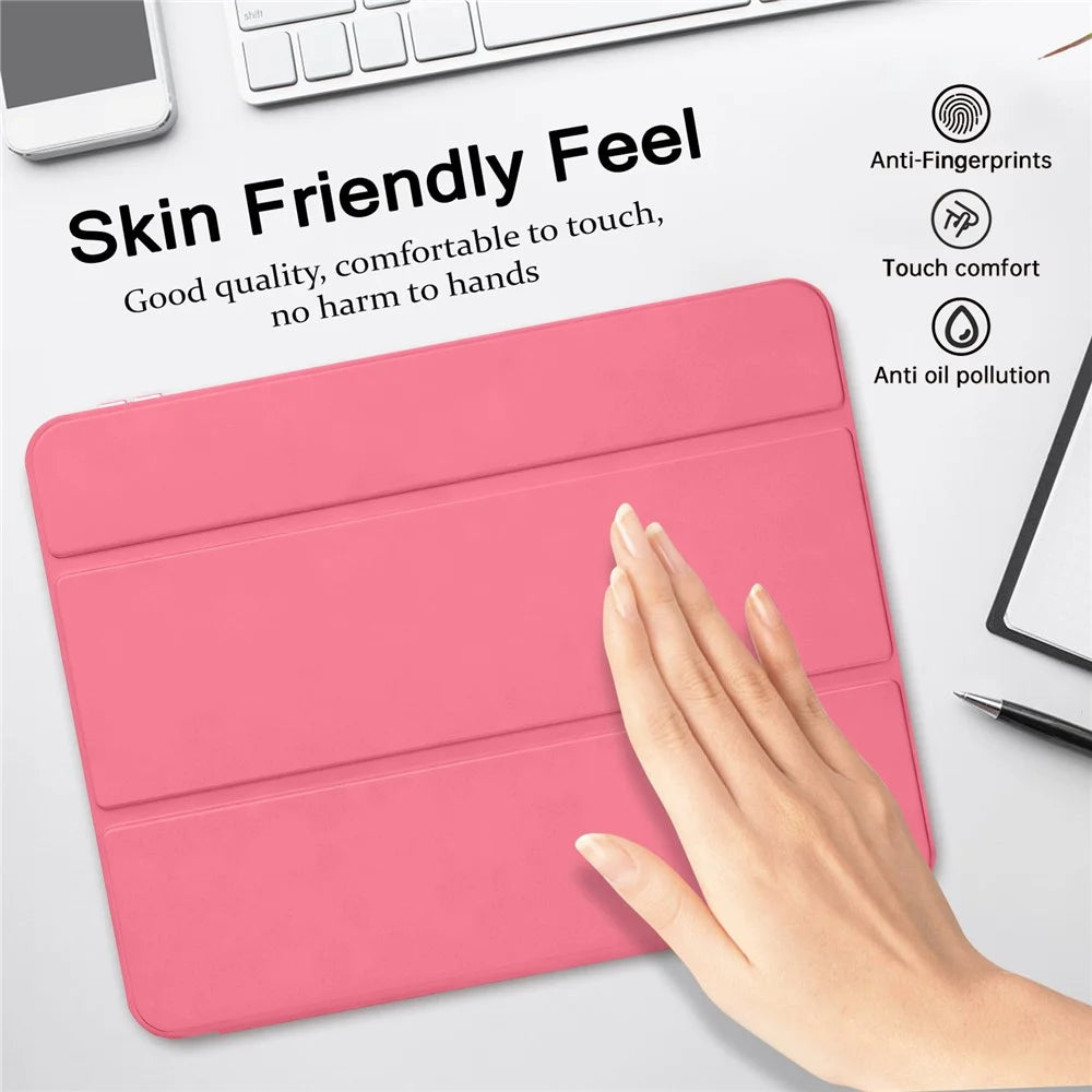 Tri-Fold Stand Case for iPad (2025) / iPad 10.9 (2022) PU + TPU + Clear Acrylic Back Tablet Cover Magnetic Closure - Rose - 6