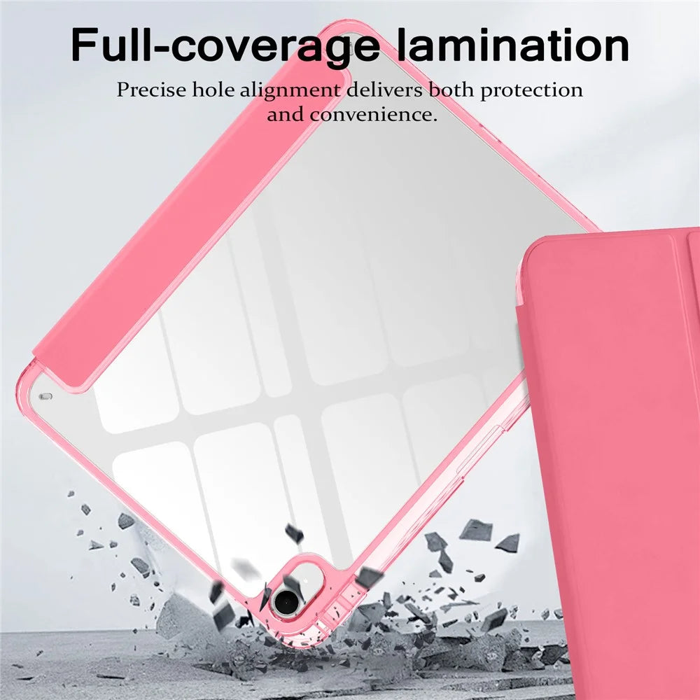 Tri-Fold Stand Case for iPad (2025) / iPad 10.9 (2022) PU + TPU + Clear Acrylic Back Tablet Cover Magnetic Closure - Rose - 7