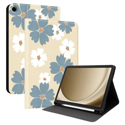 PU Leather Case For Samsung Galaxy Tab A11+  /  Tab A9+ Pattern Print Tablet Cover Stand with Pen Slot (Stylus Not Included)  - Blue Daisies - 1