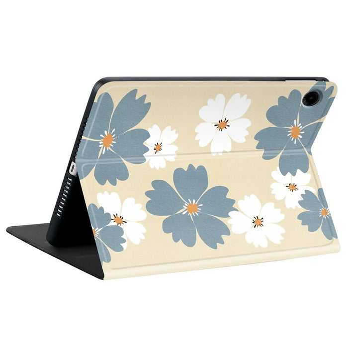 PU Leather Case For Samsung Galaxy Tab A11  /  Tab A9 Pattern Print Tablet Cover Stand with Pen Slot (Stylus Not Included)  - Blue Daisies - 4
