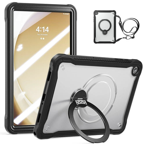Kickstand Case with Shoulder Strap / Screen Film for Samsung Galaxy Tab A9+ Drop Protection TPU + PC Tablet Cover - Black - 1