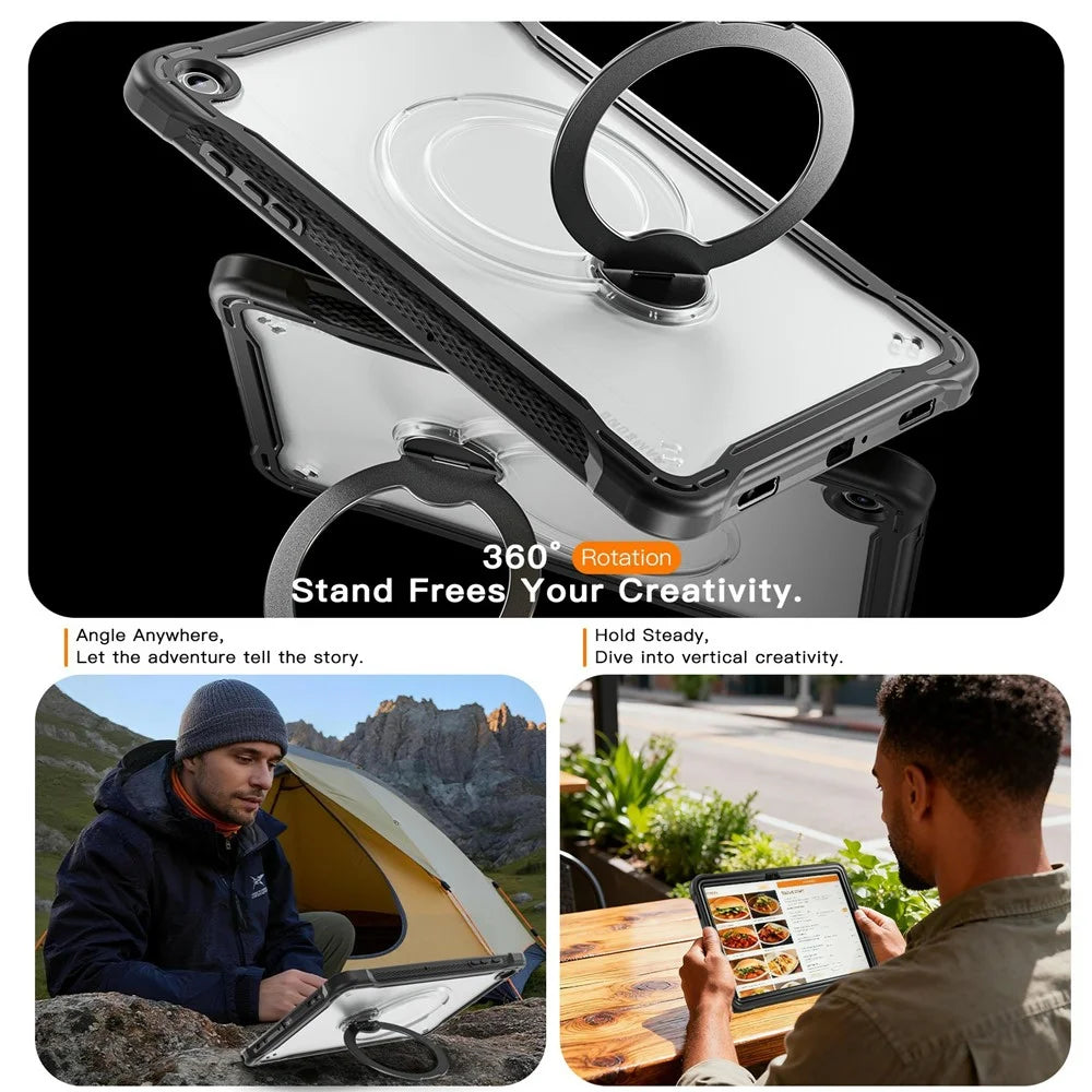 Kickstand Case with Shoulder Strap / Screen Film for Samsung Galaxy Tab A9+ Drop Protection TPU + PC Tablet Cover - Black - 2