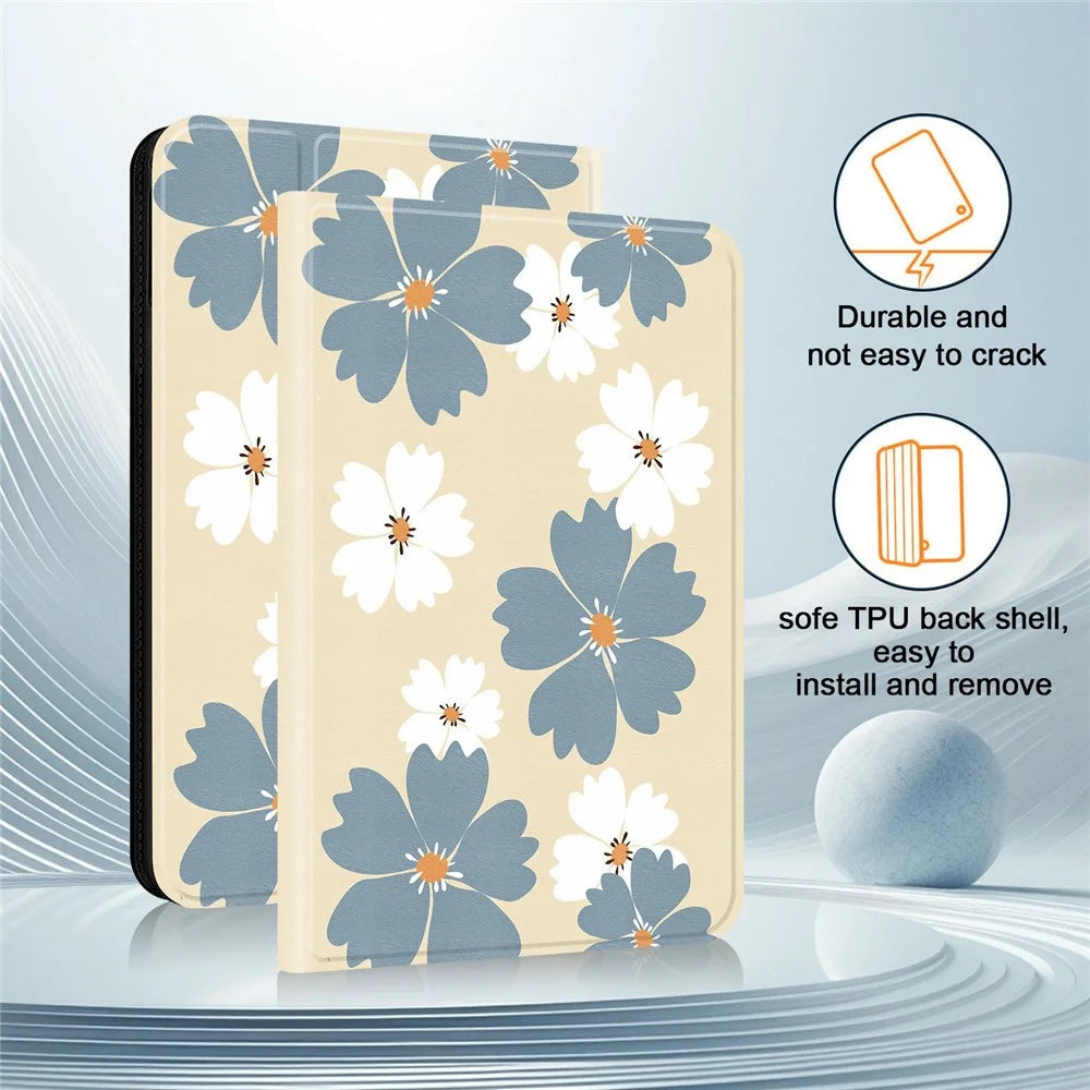 For iPad mini (2024) PU Leather Case Pattern Print Tablet Cover Stand with Pen Slot (Stylus Not Included) - Blue Daisies - 7