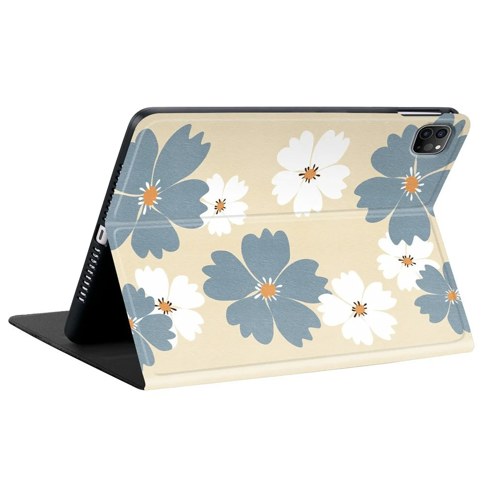 PU Leather Case For iPad Air 11 (2026) / (2025) / (2024) / Air (2022) / (2020) / Pro 11 (2022) / (2021) / (2020) / (2018)  Pattern Print Tablet Cover Stand with Pen Slot (Stylus Not Included)  - Blue Daisies - 4