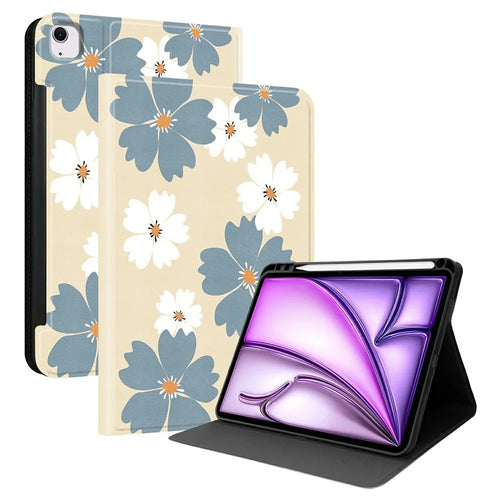 PU Leather Case For  iPad Air 13 (2026) / (2025) / (2024) / Pro 12.9 (2022) / (2021) / (2020) / (2018) Pattern Print Tablet Cover Stand with Pen Slot (Stylus Not Included) - Blue Daisies - 1