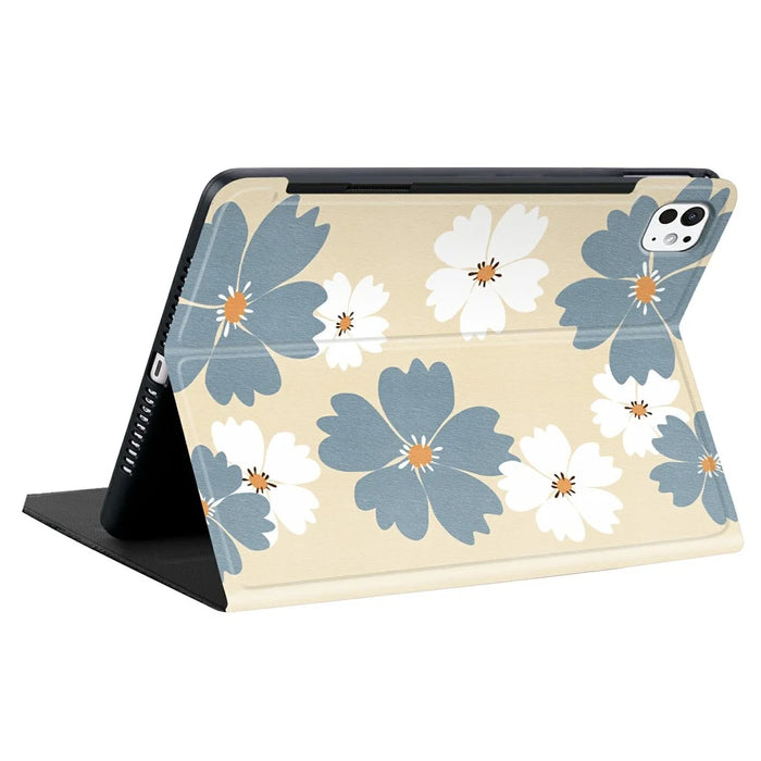 For iPad Pro 11 (2024) PU Leather Case Pattern Print Tablet Cover Stand with Pen Slot (Stylus Not Included) - Blue Daisies - 4