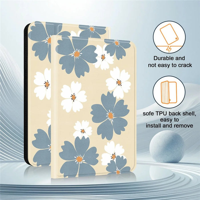 For iPad Pro 11 (2024) PU Leather Case Pattern Print Tablet Cover Stand with Pen Slot (Stylus Not Included) - Blue Daisies - 7