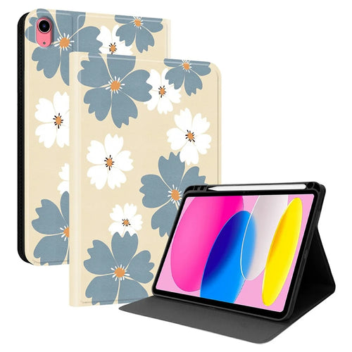 PU Leather Case For iPad (2025)  /  10.9 (2022) Pattern Print Tablet Cover Stand with Pen Slot (Stylus Not Included) - Blue Daisies - 1