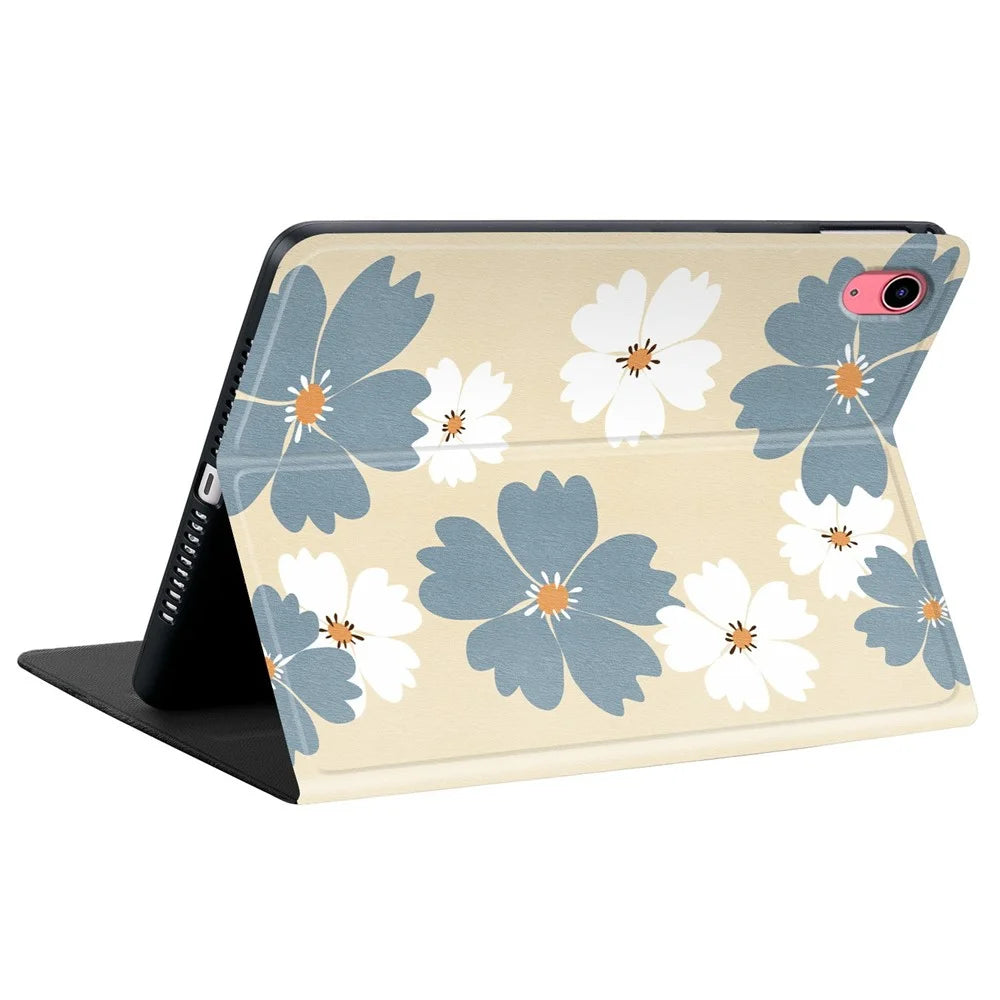 PU Leather Case For iPad (2025)  /  10.9 (2022) Pattern Print Tablet Cover Stand with Pen Slot (Stylus Not Included) - Blue Daisies - 4