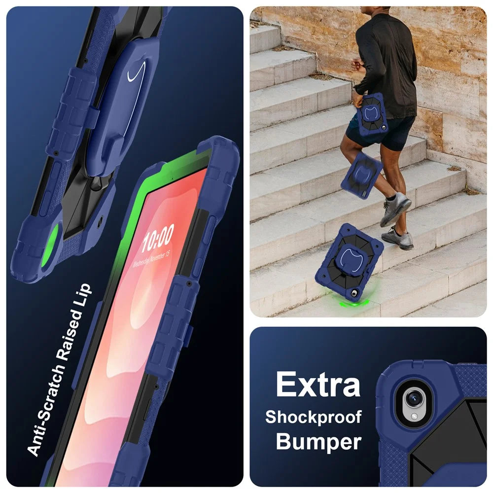 Tablet Case For Samsung Galaxy Tab S11 Silicone + PC Hand Grip Kickstand Cover with Shoulder Strap - Navy Blue / Black - 2