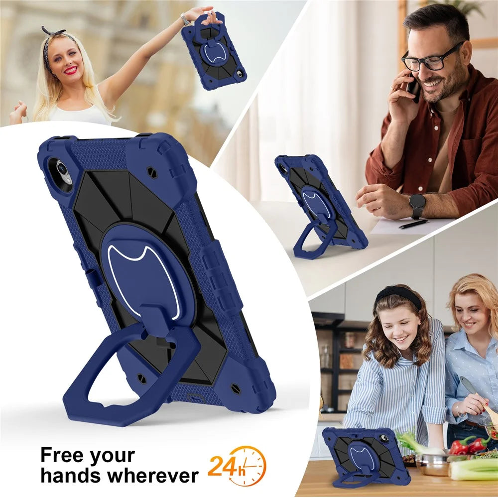 Tablet Case For Samsung Galaxy Tab S11 Silicone + PC Hand Grip Kickstand Cover with Shoulder Strap - Navy Blue / Black - 5