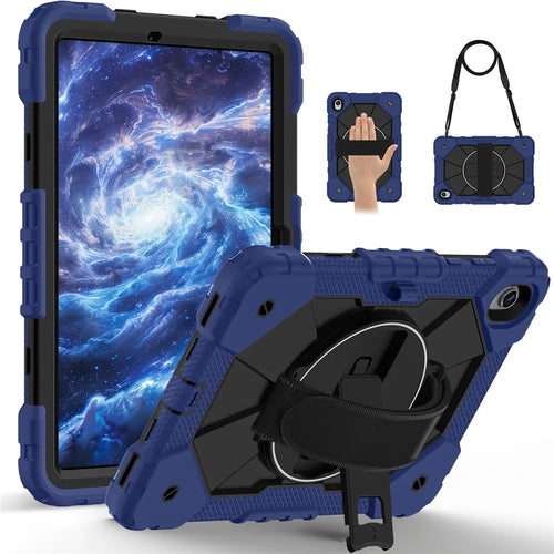 Tablet Case For Samsung Galaxy Tab S11 Silicone + PC Kickstand Cover with Handy Strap - Navy Blue / Black - 1