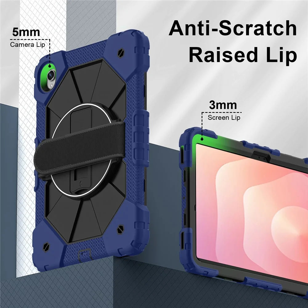 Tablet Case For Samsung Galaxy Tab S11 Silicone + PC Kickstand Cover with Handy Strap - Navy Blue / Black - 3