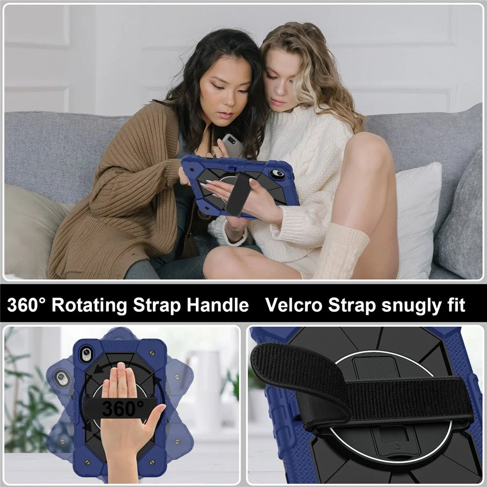 Tablet Case For Samsung Galaxy Tab S11 Silicone + PC Kickstand Cover with Handy Strap - Navy Blue / Black - 4