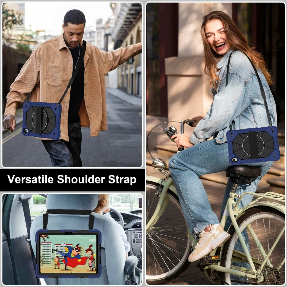 Tablet Case For Samsung Galaxy Tab S11 Silicone + PC Kickstand Cover with Handy Strap - Navy Blue / Black - 6