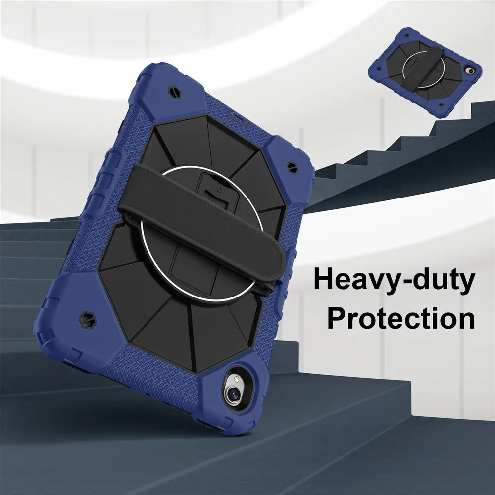 Tablet Case For Samsung Galaxy Tab S11 Silicone + PC Kickstand Cover with Handy Strap - Navy Blue / Black - 7