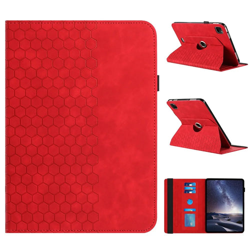 Leather Case For iPad Air (2022)  /  (2020)  /  Pro 11 (2020) Rotatable Honeycomb Imprinted Shockproof Tablet Cover with Stand  - Red - 1