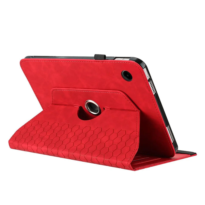 For Samsung Galaxy Tab A9+ Leather Case Rotatable Honeycomb Imprinted Shockproof Tablet Cover with Stand  - Red - 2