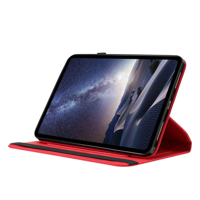 For Samsung Galaxy Tab A9+ Leather Case Rotatable Honeycomb Imprinted Shockproof Tablet Cover with Stand  - Red - 4