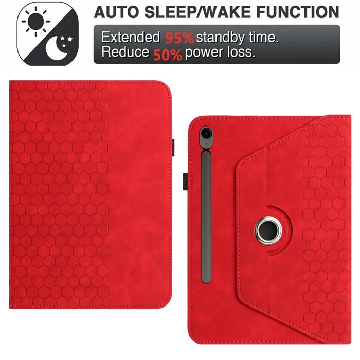 Leather Case For Samsung Galaxy Tab S10 FE+  /  S10 FE Rotatable Honeycomb Imprinted Shockproof Tablet Cover with Stand - Red - 7