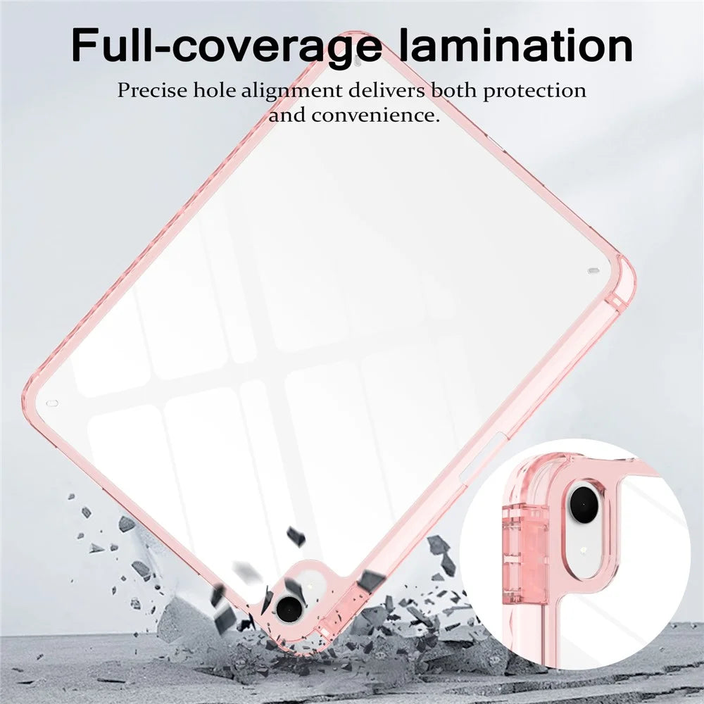 For iPad (2025)  /  10.9 (2022) Case TPU + Acrylic Clear Back Ultra Thin Tablet Cover with Pen Slot - Light Pink - 3